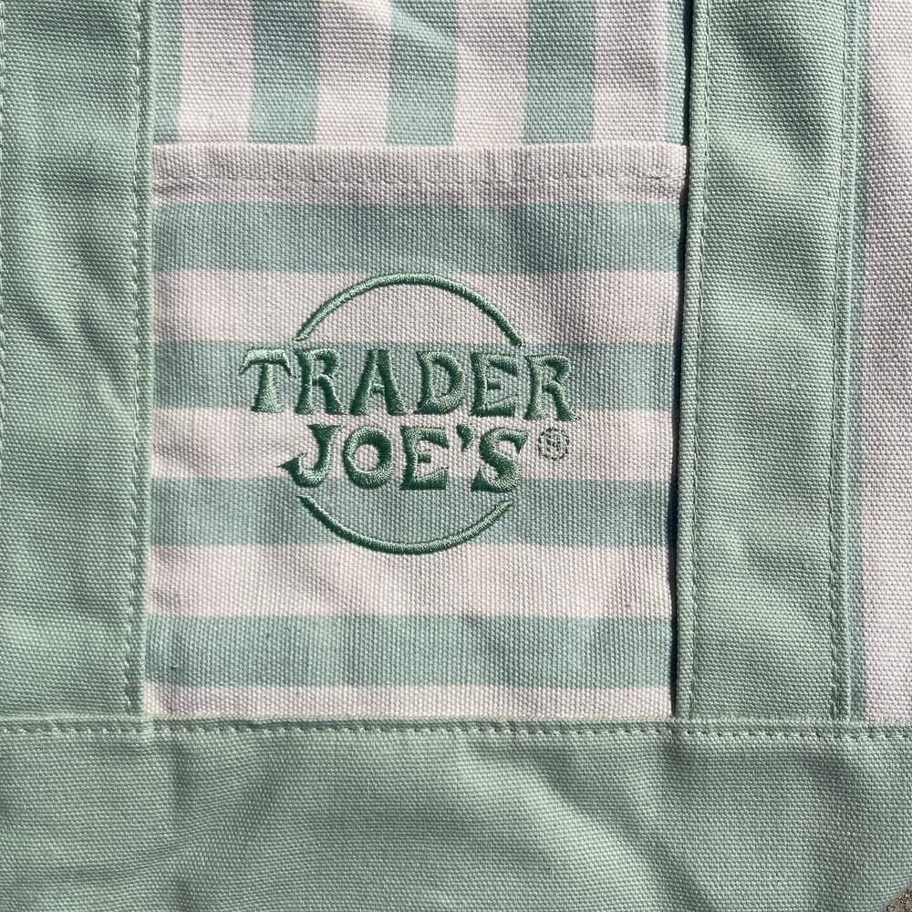 Set of 4! Trader Joe’s Canvas MINI Tote Bags PASTEL STRIPE Blue Green Pink Khaki - Picture 12 of 15